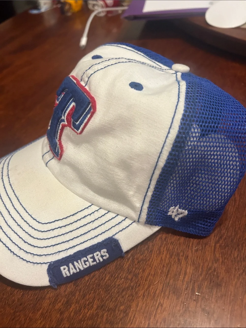 Texas Rangers ‘47 Brand White Blue SnapBack Trucker Cap O/S
